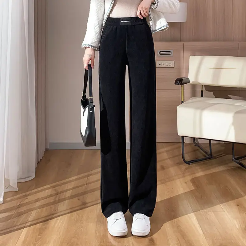 Женские утепленные широкие брюки винтажные флисовые повседневные Прямые с