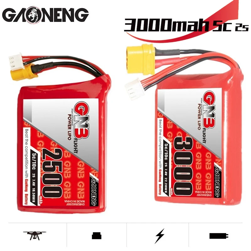 

GNB 2S 7.4V 2500mAh 5/10C Lipo Battery For Radiomaster TX12 Transmitter Remote Control RC Parts With XT60 Plug