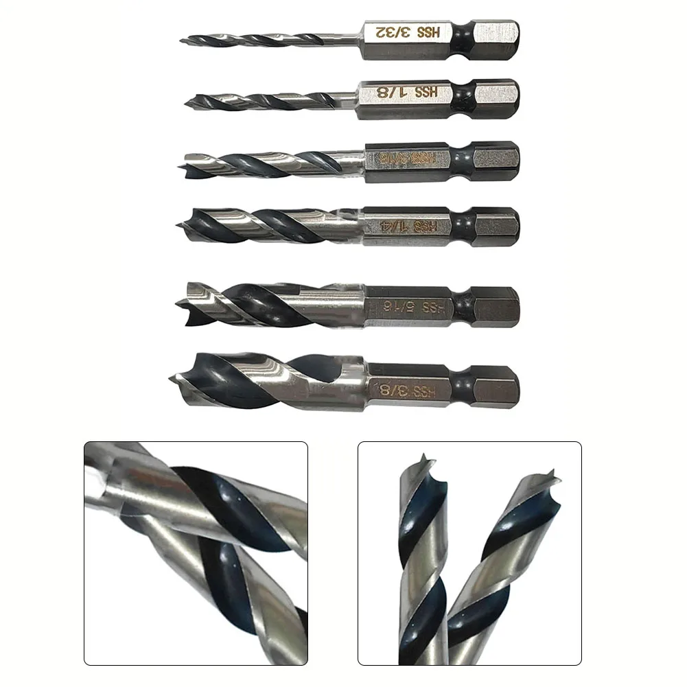 

6pcs Drill Bit 1/4Inch Quick Change Hex Shank Drill Bits High Speed Steel Drill Bit For Wood Woodworking Tool 3/32 1/8 3/16 1/4