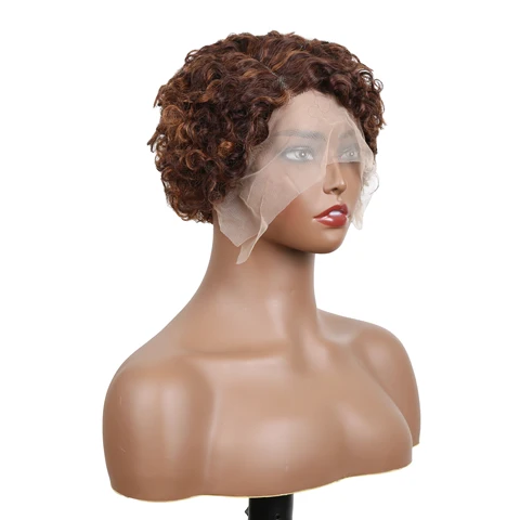 Парик для женщин Pixe с короткими вьющимися натуральными волосами, черные парики 99J с кружевом, для фронтальных волос с водной волной, естественная линия волос