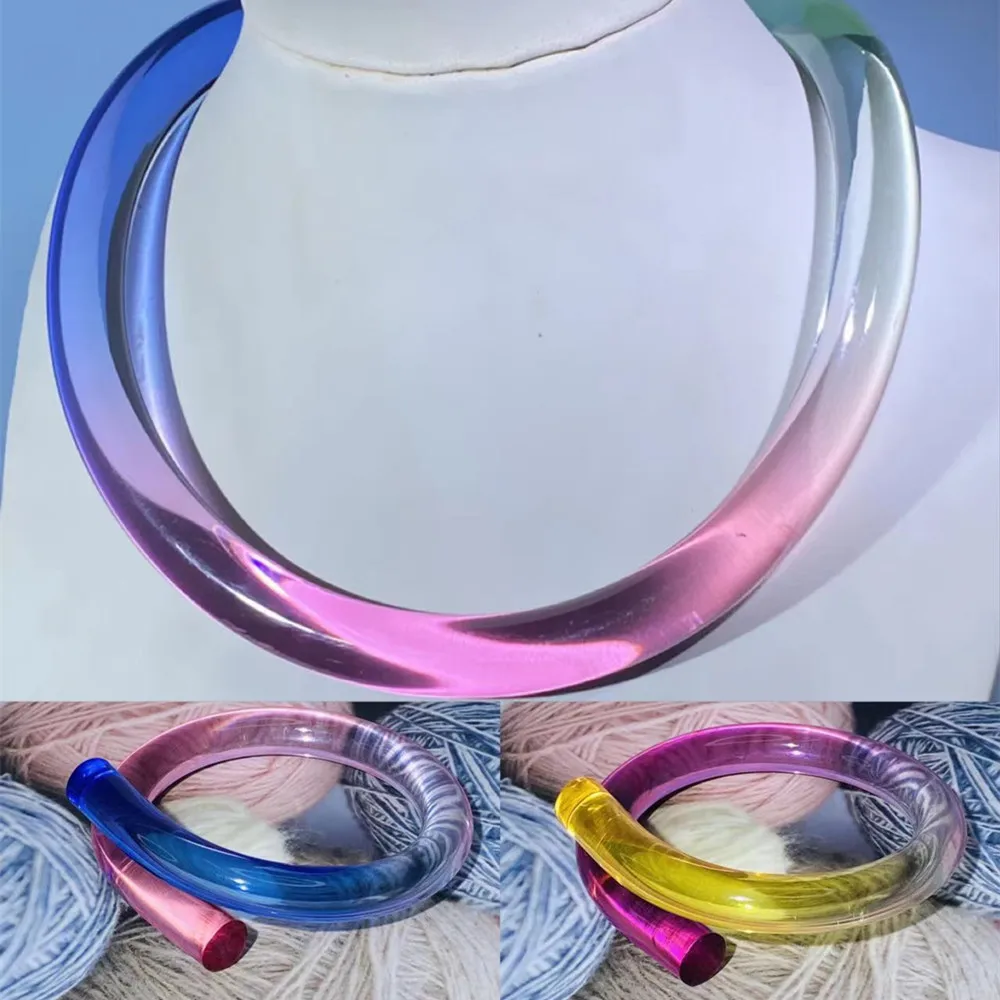 INS 3D Colorful Acrylic 12mm Thick Adjustable Open Choker Torques Bangle for Women Resin Transparent Irregular Collar Bracelet