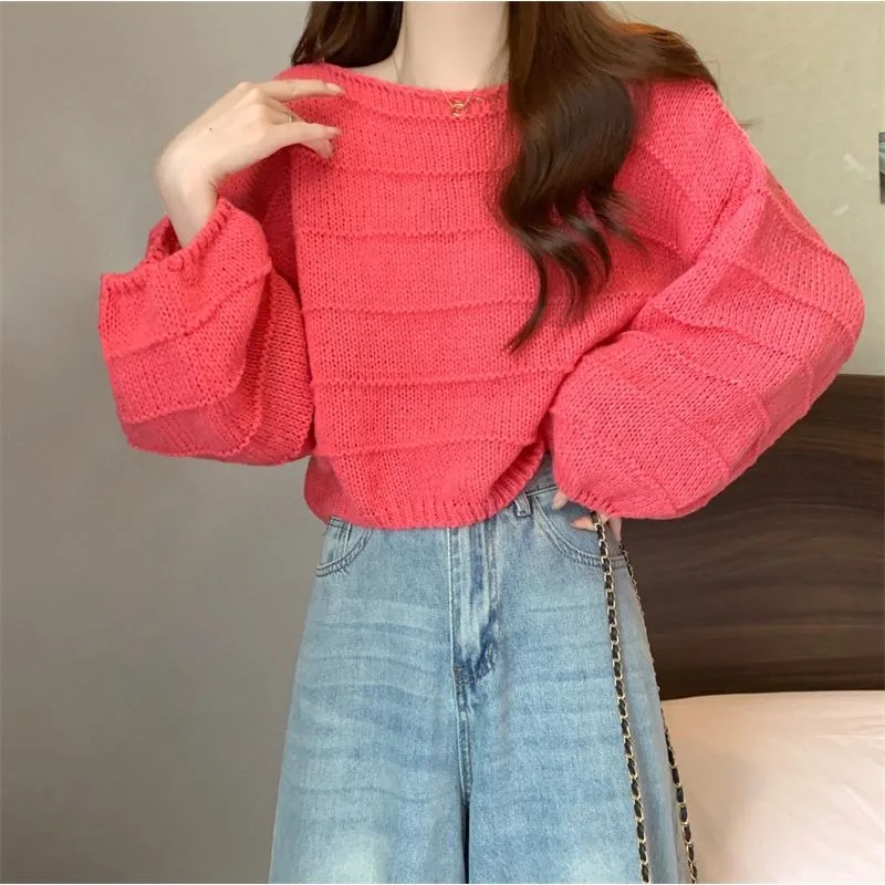 Женский Однотонный свитер в Корейском стиле трикотажные пуловеры с круглым