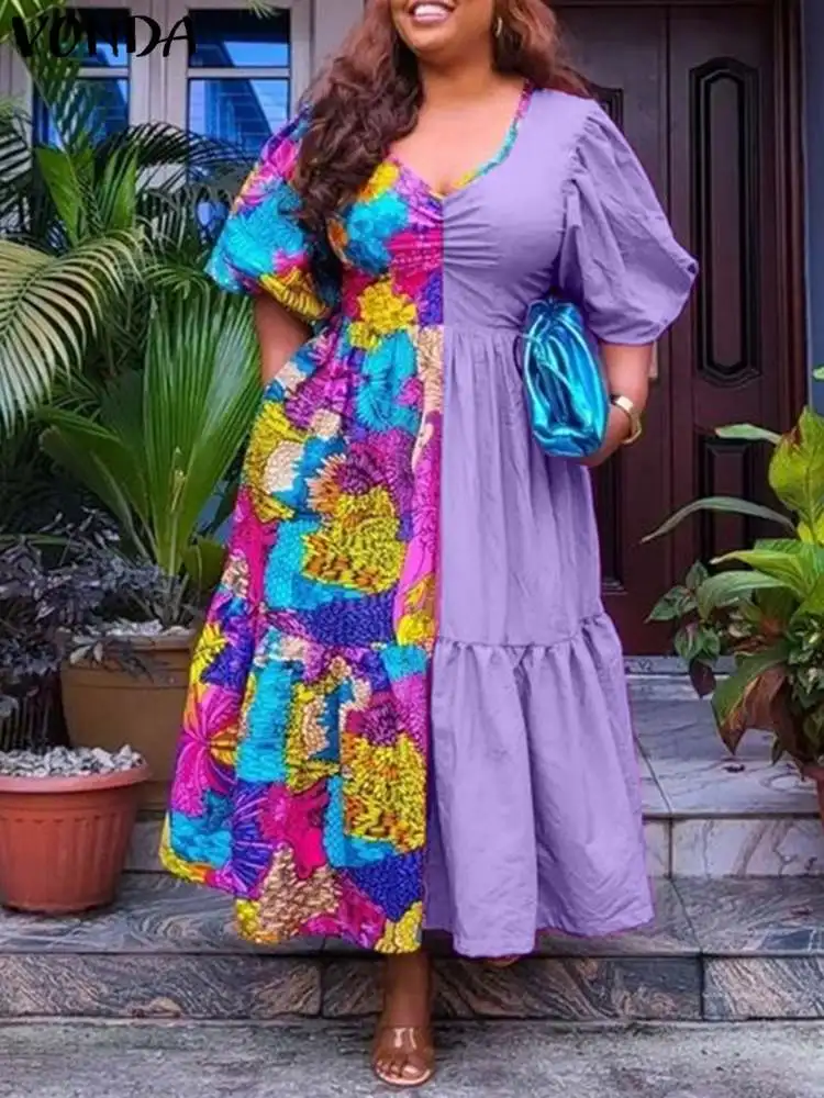 

2022 богемное винтажное вечернее длинное платье VONDA, Женский Летний Пляжный праздничный сарафан, женское плиссированное платье, платье с цвет...