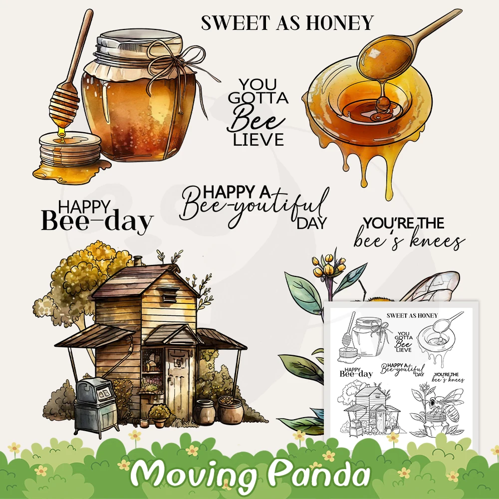 

Sweet Honey And Busy Bees House Cutting Dies Clear Stamp DIY Scrapbooking Metal Dies Silicone Stamp For Cards Albums Crafts