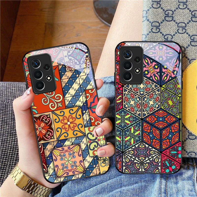 Цветочный чехол для Samsung A7 A8 2018 Galaxy A33 34 35 36 5G 41 50 51 52 53 54 55 71 73 80 90 S10 Lite Черный