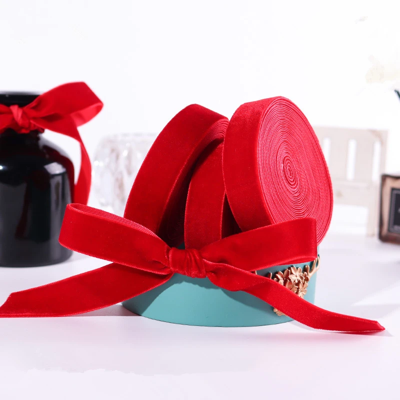 Красная рождественская лента, новогодние бархатные ленты 2 см x 5 м, гирлянда, подарки, упаковка, венки, банты для свадебного Рождественского украшения