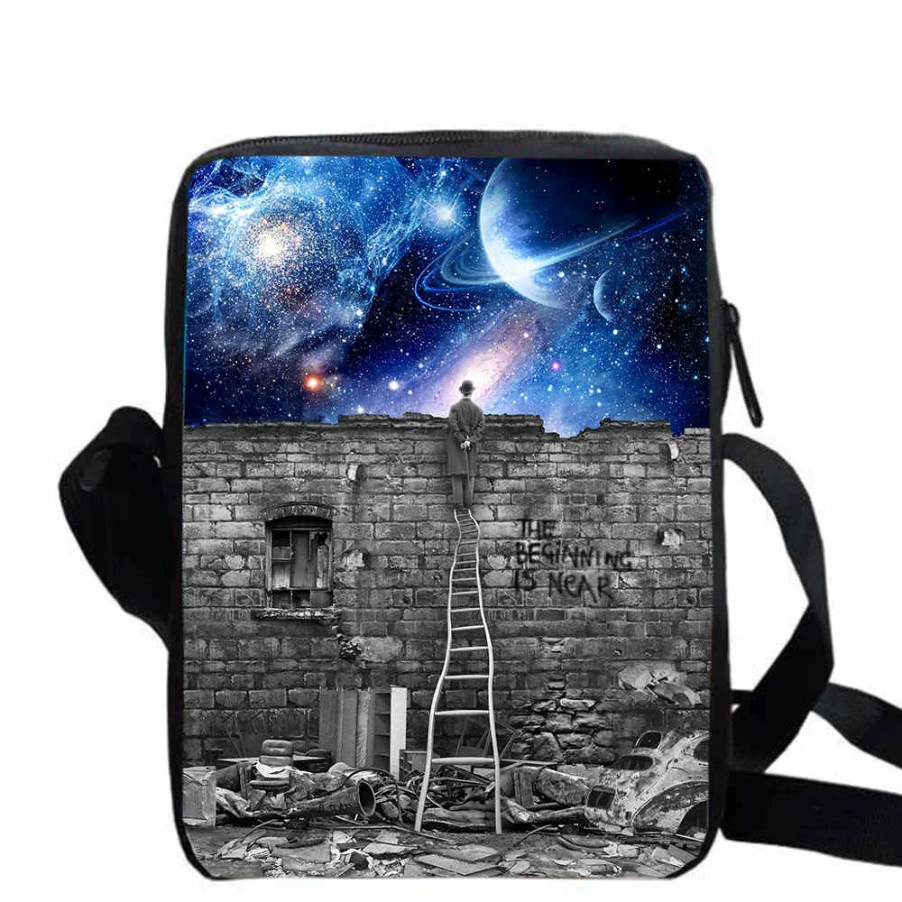 

Beginning Is Near messenger bags women men Animal Starry Night Solar Luna Galaxy Star Travel shoulder bag Boys Girls gift bolsa