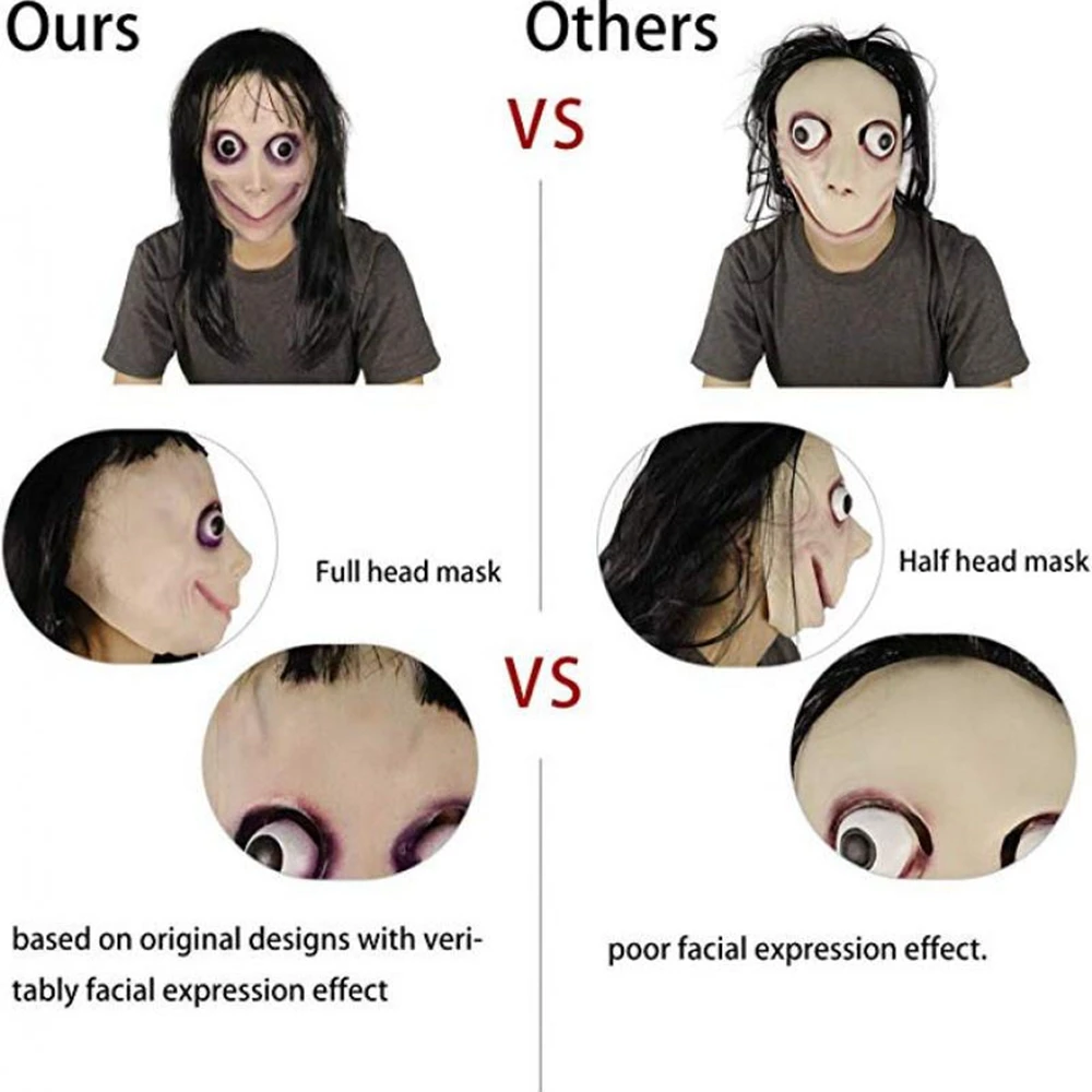 Новинка жуткая латексная маска Момо на Хэллоуин страшная с длинными волосами