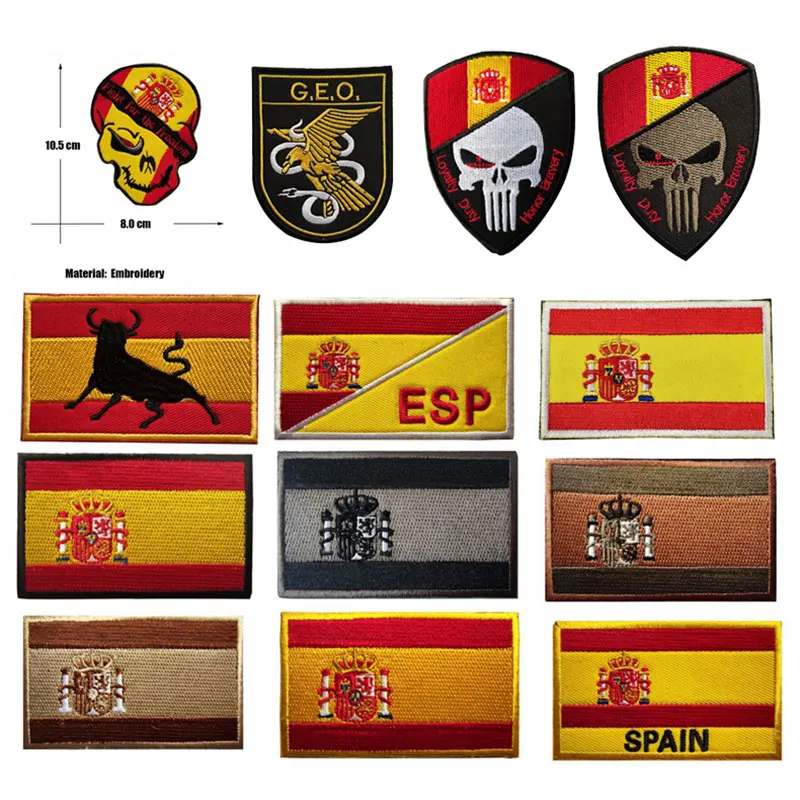 

Spain Flag Embroidery Patch Skull Military Tactical Clothing Patch HOOK&LOOP Badge Logo Armband Embroidery Supplies Patches