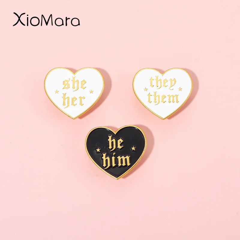 

Third Person Pronouns Enamel Pins Simple Love Black And White He Him She Them Brooch Lapel Badges Jewelry Gift For Couple Friend