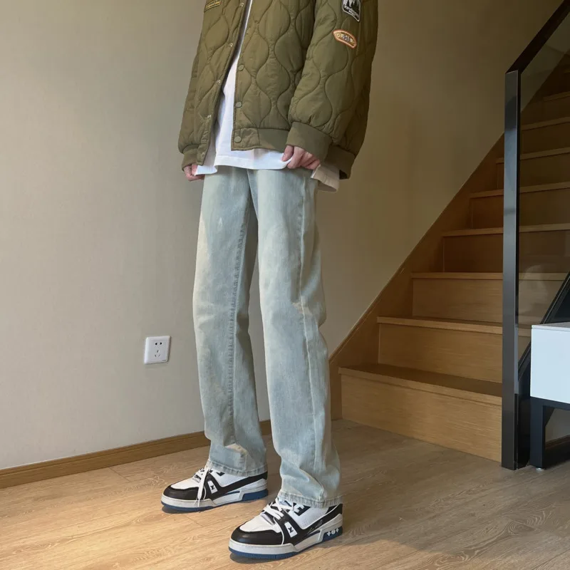 Blue Black Stretch Jeans Men Slim Fashion Casual Straight Jeans Men Streetwear Korean Loose Denim Pants Mens Trousers M-4XL