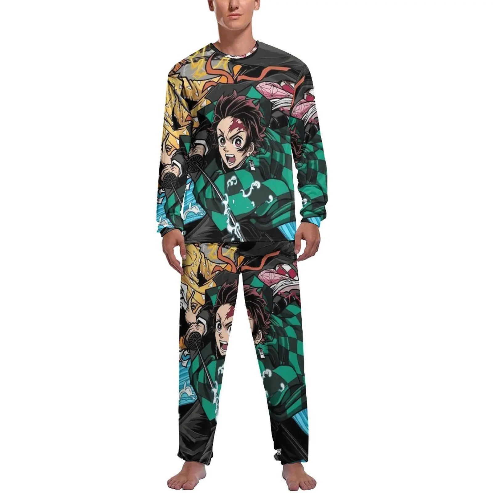 

Пижама Мужская Осенняя из 2 предметов с длинным рукавом и принтом