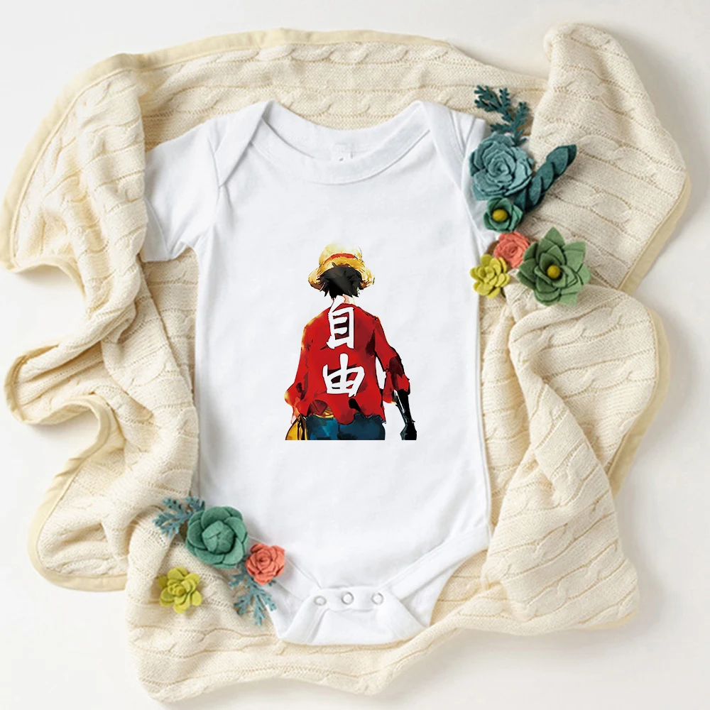 

Hipster Cool Luffy Print Ropa Bebe Hot Sale One Piece Anime Harajuku Newborn Boy Bodysuits Summer Streetwear Toddler Jumpsuit