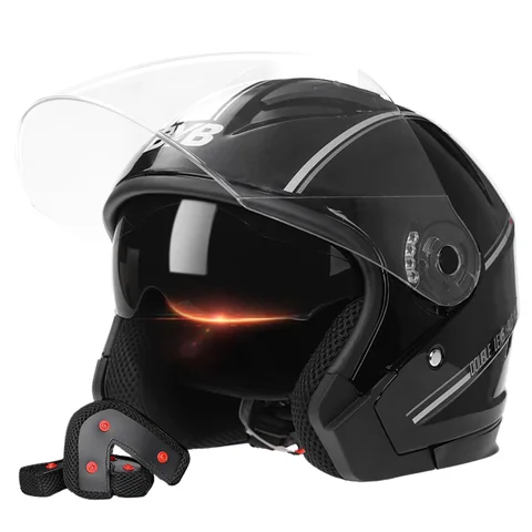 Мотоциклетный шлем с открытым лицом и двойными прозрачными линзами, солнцезащитный козырек, легкий велосипедный Ретро шлем 3/4, для мужчин и женщин