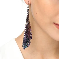 earrings pink ear drop fashion high quality mesh chain silver dangle sequin