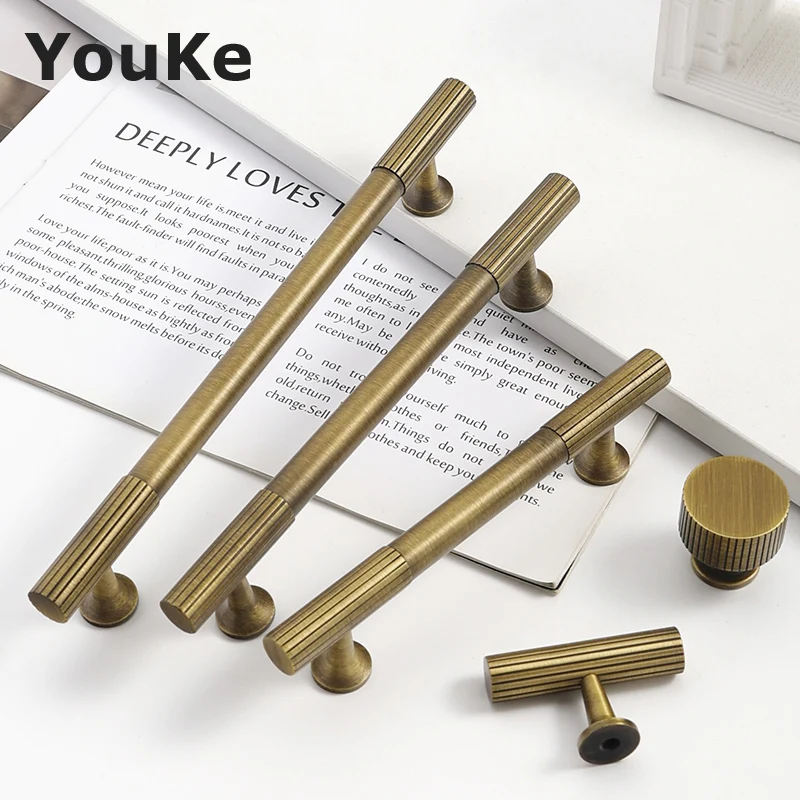 Твердые Латунные Ручки трикотажные ребристые Шкафы для спальни кухонного шкафа