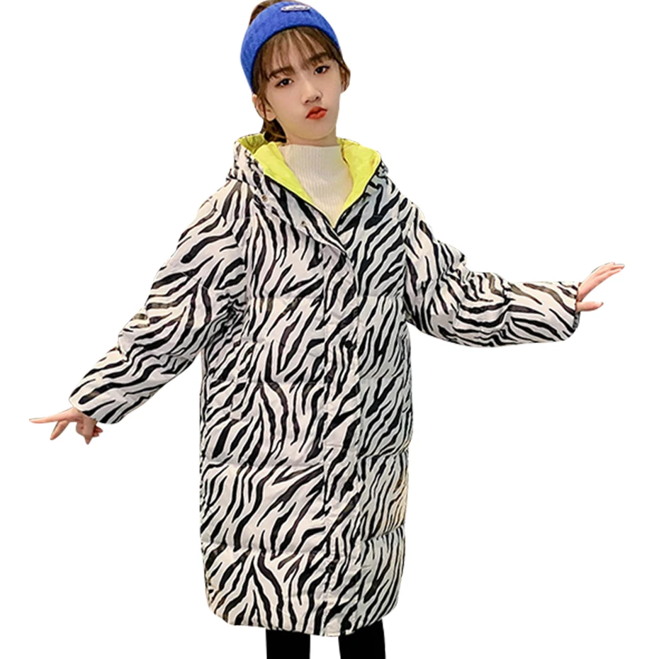 

Girls Long Coat Jacket Zebra Pattern Girl Coat Thick Warm Hoodies Jacket For Children Teen Children'S Costumes For Girls