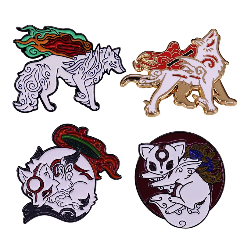 Эмалированная брошь Okami Amaterasu в виде Белого Волка богини для видеоигр искусство