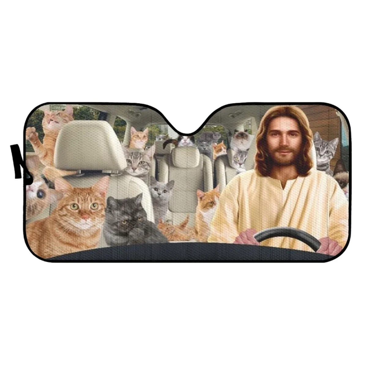 Автомобильный солнцезащитный козырек с забавным рисунком Иисуса и кошки