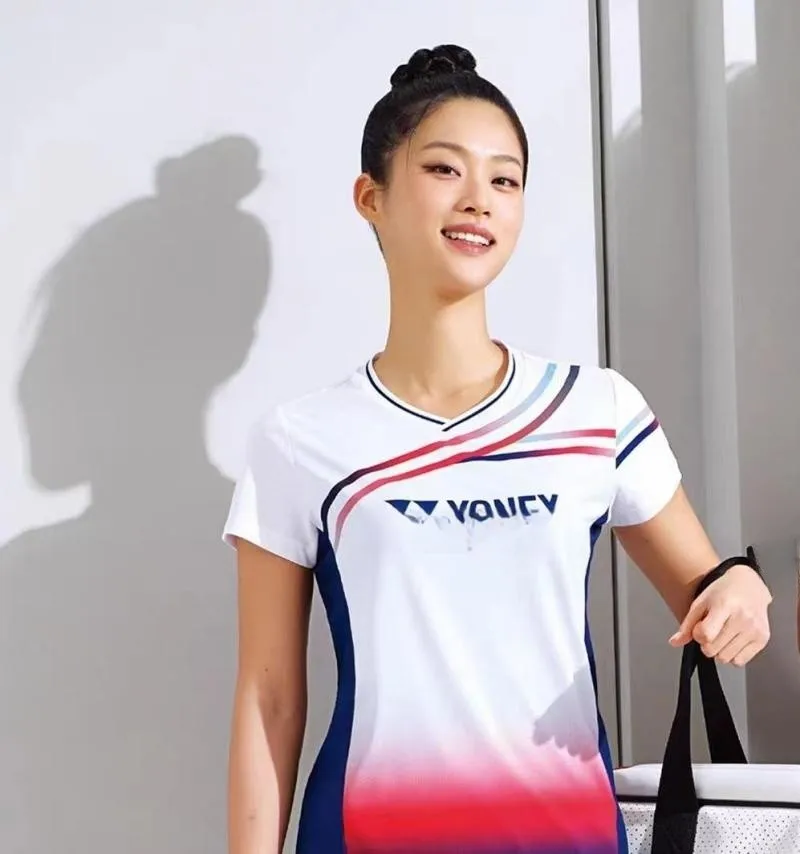 YY Half Sleeve T-shirt V Neck White Badminton Clothes for Men And Women Outdoor Sports Quick Qry Sweat Absorption
