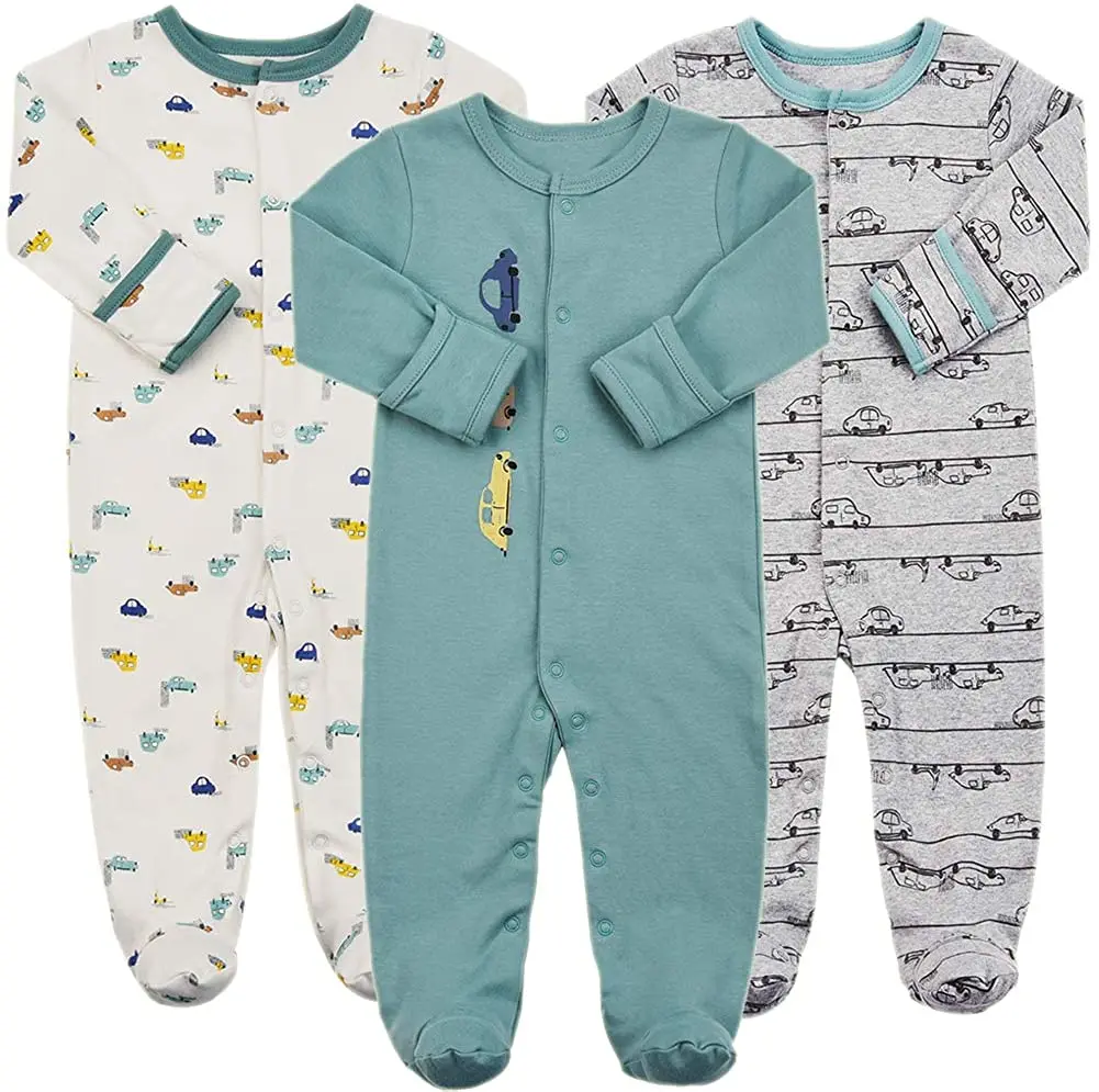 

QU Baby Footed Pajamas with Mittens - 3 Pcs Infant Girls Boys Footie Onesies Sleeper Newborn Cotton Sleepwear Outfits