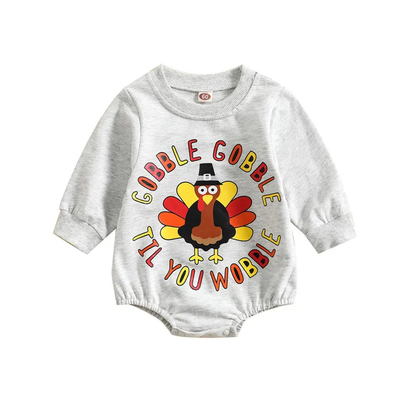 

Baby Girl Boy Thanksgiving Romper 0-24 Month Unisex Newborn Print Crew Neck Long Sleeve Snaps Sweatshirt Bodysuits for Infants