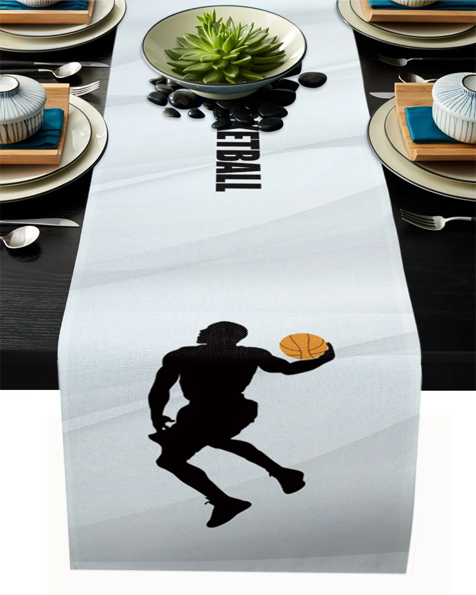 

Спортивная серая настольная дорожка для баскетбола, украшение для дома, украшение для обеденного стола, Настольная дорожка с кисточкой