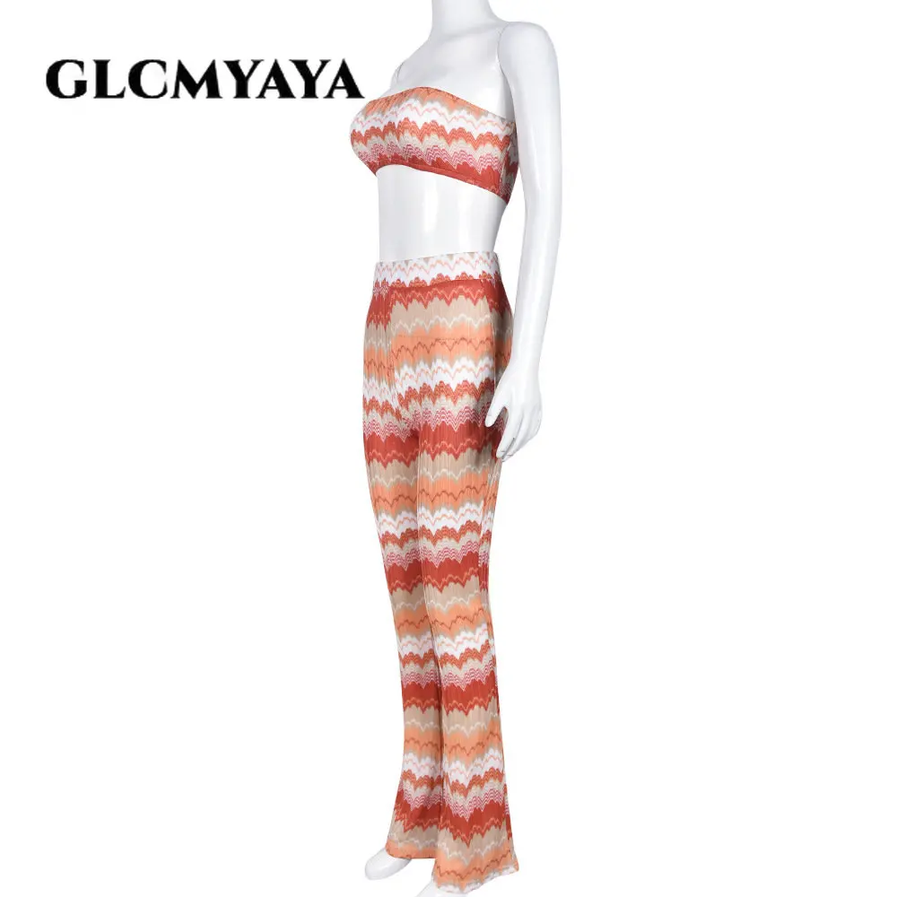 Вязаный женский комплект GLCMYAYA в полоску с волнистыми полосками укороченный Топ