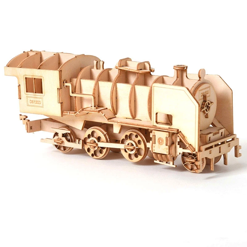 

DIY Car Steam Locomotive Train 3D Wooden Puzzle Toy Assembly Model Wood Craft Kits Desk Decoration For Children Kids Toy