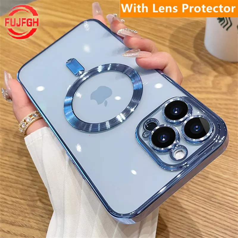 

Fashion Transparent Magnetic Wireless Charging Mag safe Case For iPhone 13 14 12 11 Pro Max 14 Plus X Xs XR Soft Silicone Cover