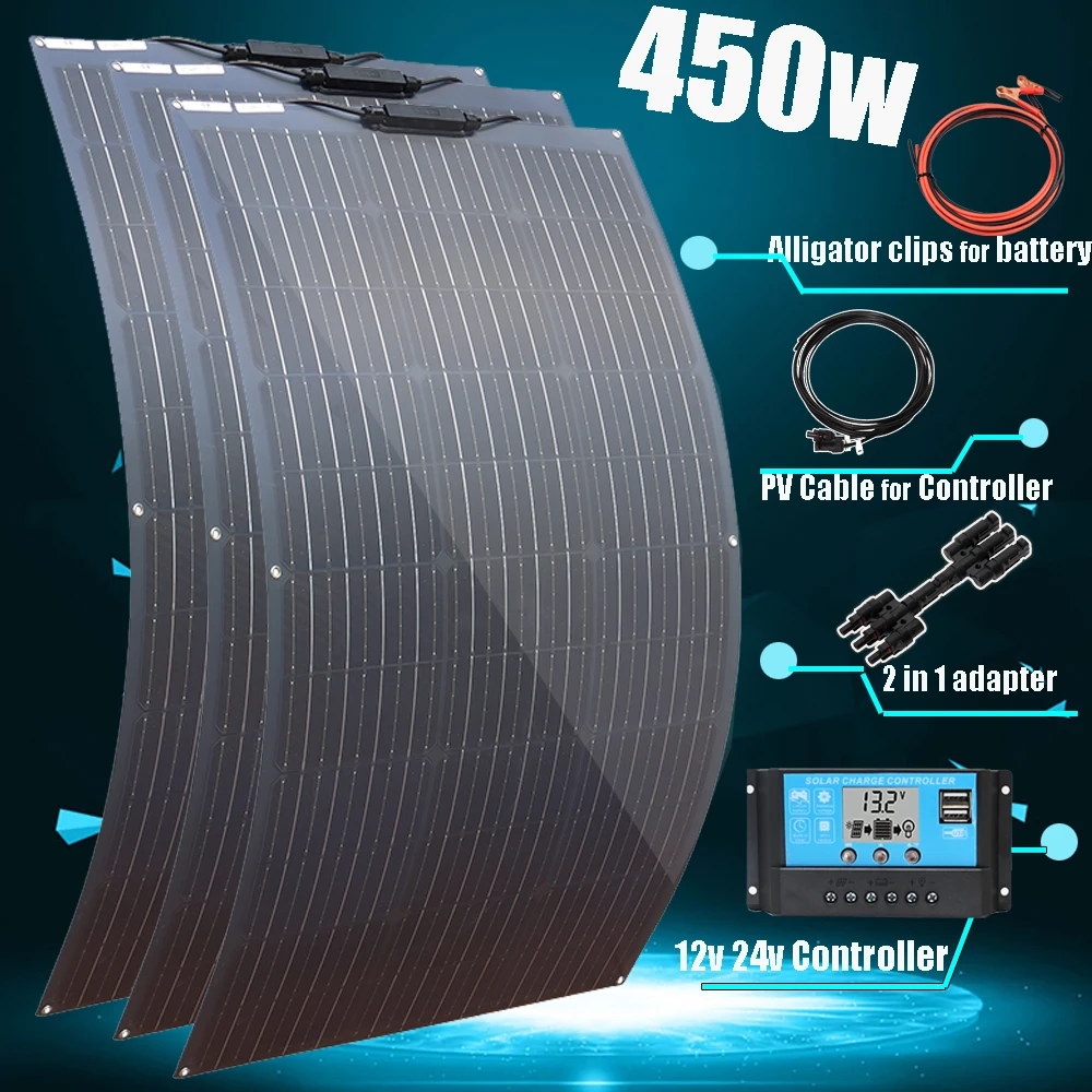 солнечная батарея 450 Вт 300 150 гибкая панель комплект полный 12 В солнечной батареи