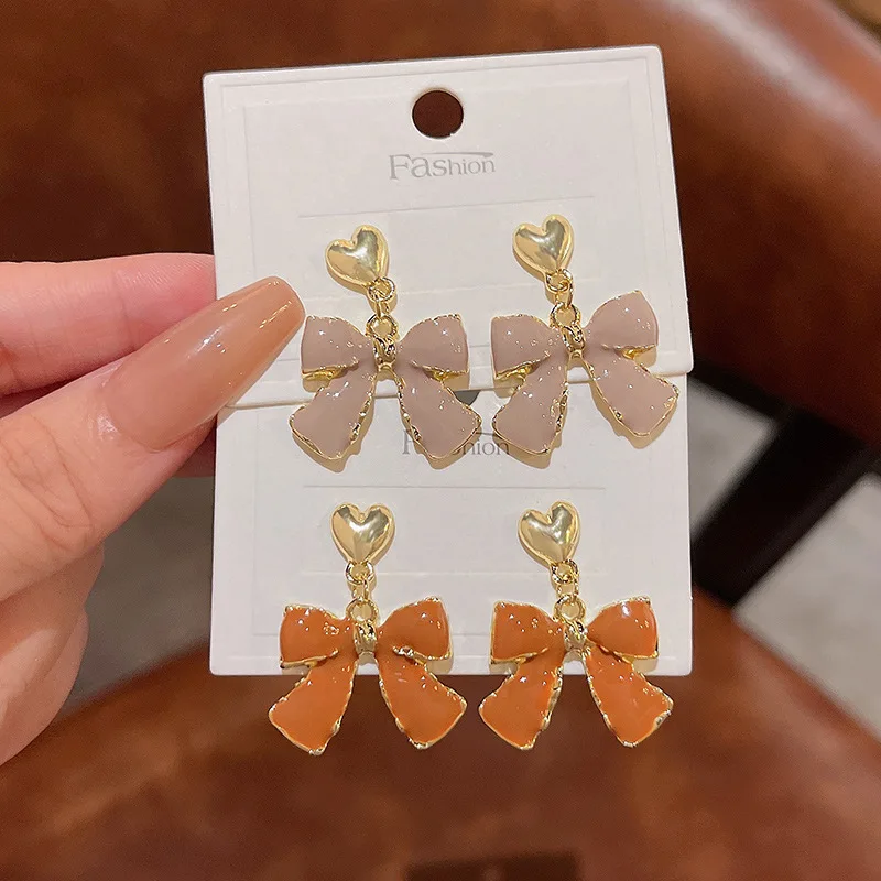 

Cute Korean Trendy Bowknot Heart Statement Dangle Earrings For Women Fashion Cute Bijoux Orecchini Donna