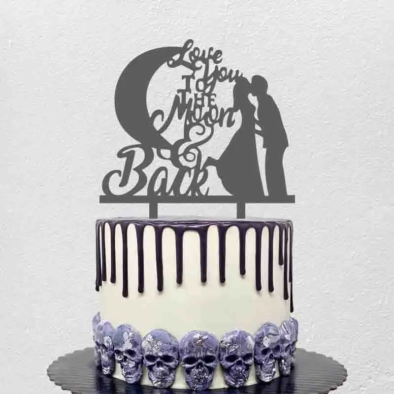 

Wedding Cake Topper- Bride and Groom & Wedding Oath I Iove You to the Moon and Back Wedding Anniverary Cake Topper