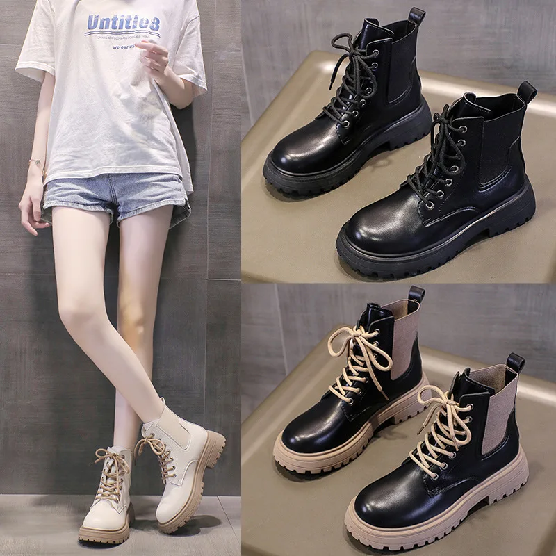 

Женские ботинки, ботинки, женская дизайнерская зимняя обувь на шнуровке с круглым носком, низкие резиновые ботильоны в стиле "Лолита", Осень-...