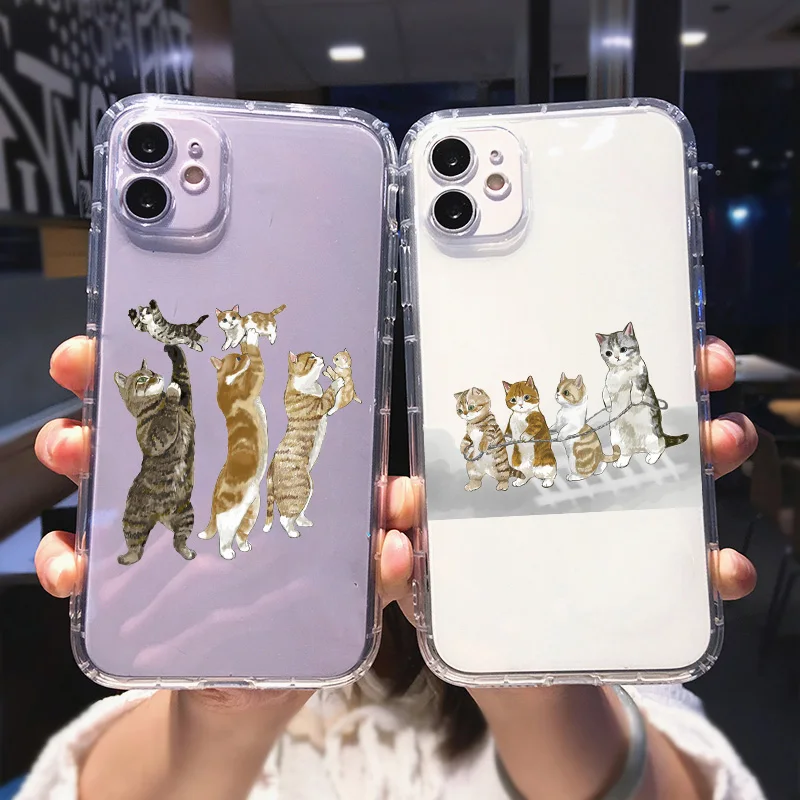 

Funny Cartoon Cat Phone Case For iPhone 11 12 Pro Max 13 XR XS X 8 7 SE 20 6 Plus Cute Animal Pattern Clear Soft TPU Cover Shell