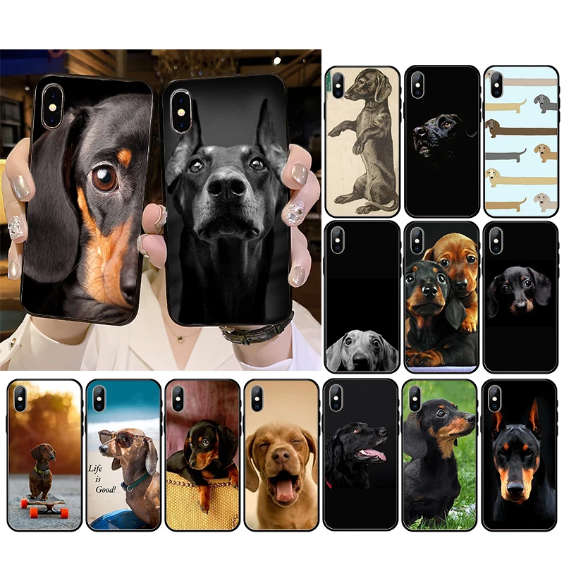 

black Dachshund Doberman Dog face Phone Case For iphone 14 13 Pro Max 12 mini 12Pro Max SE2 11 11Pro XS MAX XR 7 8 Plus