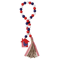 4th of july wood beads 4th of july wood beads with tassels patriotic decor american flag pattern wooden beads for diy crafts