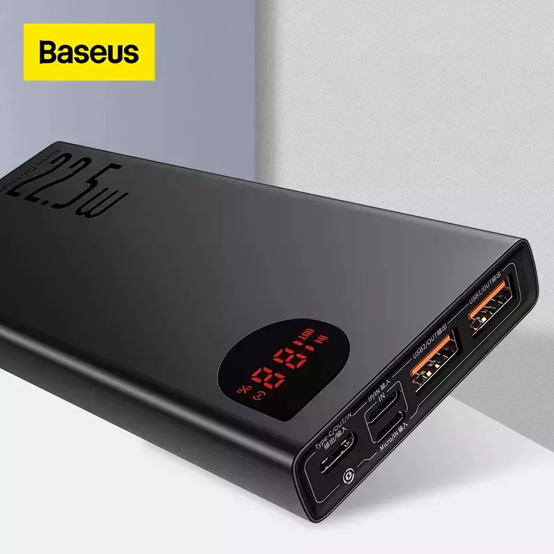 

Внешний аккумулятор Baseus, ёмкость 20000мАч, мощность 22,5Вт/65Вт, порт USB C, подойдёт для iPhone и Huawei