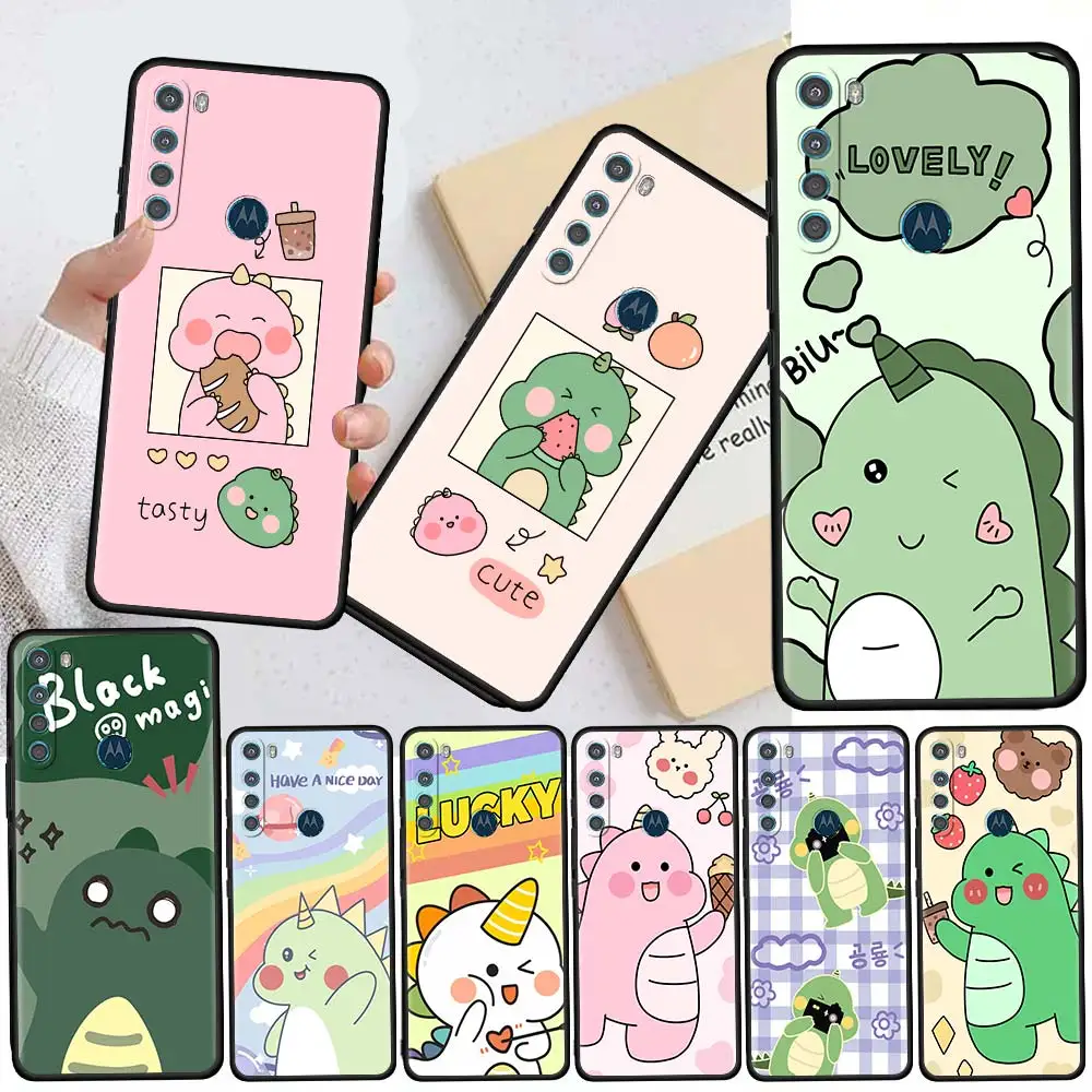 

Cute Dinosaur Baby Cases For Motorola One Fusion G30 G9 Play G8 Power Lite E6s G Stylus Edge 20 Pro Black TPU Phone Shell