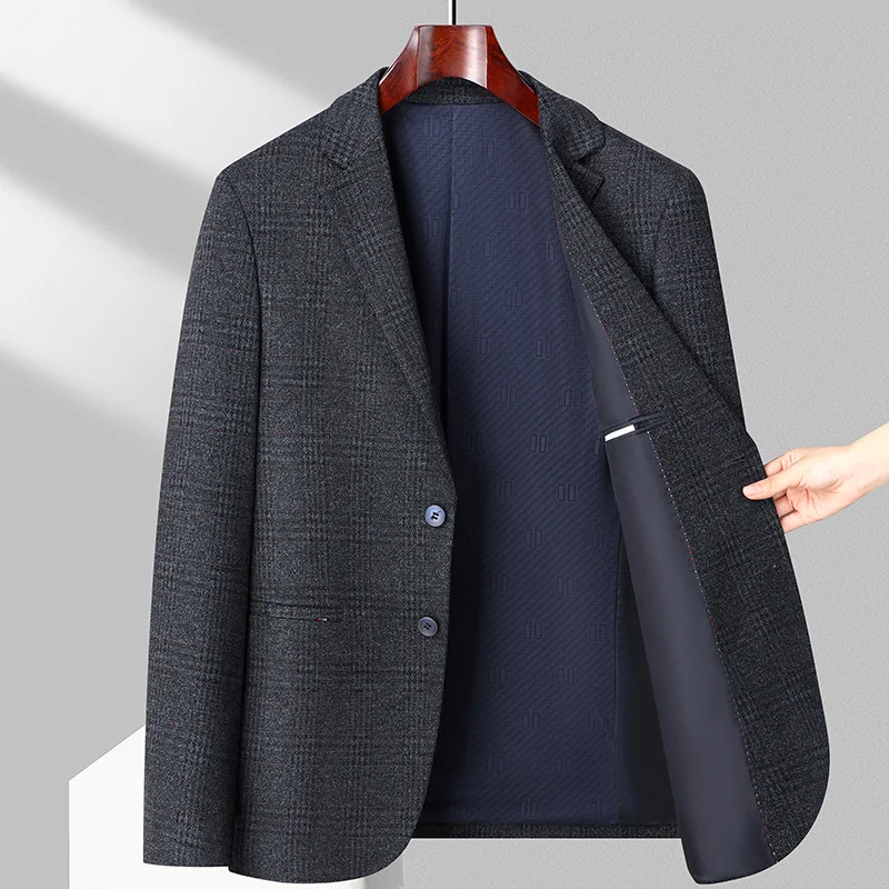 

Light Luxury Suit Men's Spring and Autumn New Plaid Knitted Trendy Suit Fashion Business Casual Single West Jacket