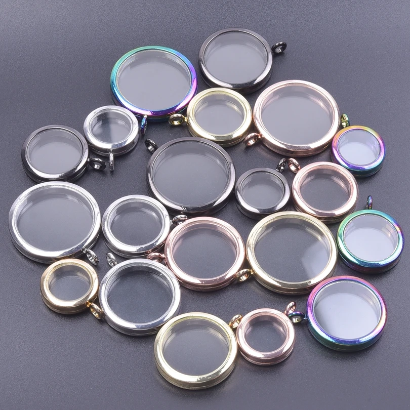 

10Pcs/Lot 25/30/35/40mm Metal Round Memory Coin Holder Locket Pendant Twist Glass Living Relicario Colgantes For Jewelry Making