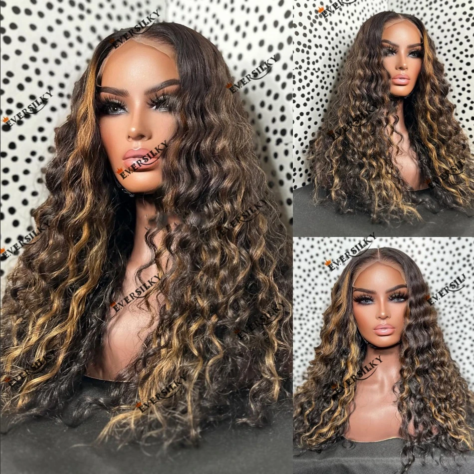 200 Density Thick Human Hair Honey Blonde Highlight Natural Loose Curl Lace Front Wig for Black Women 13x6 Deep Part Lace Wig