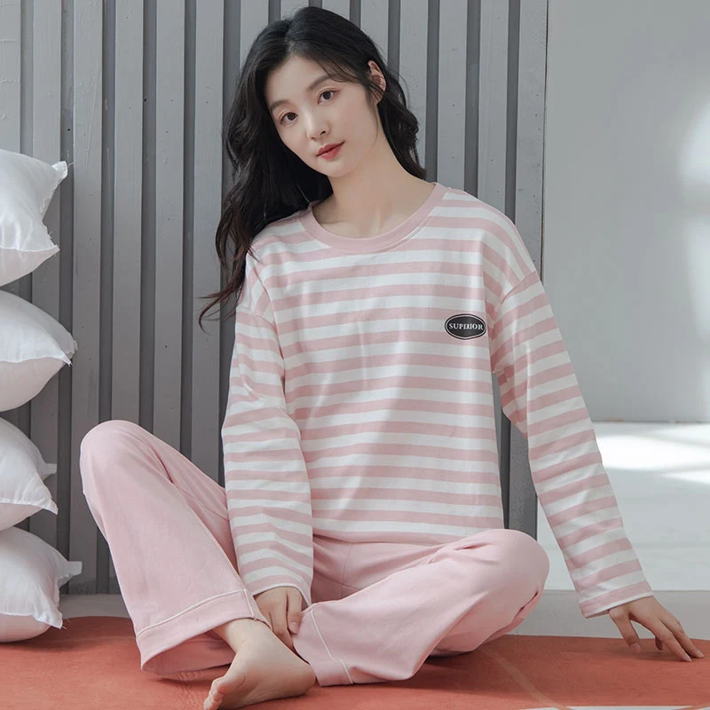 

2022 New Autumn Long Sleeve 100% Cotton Pajama Sets for Women Casual Striped Sleepwear Suit Pyjama Homewear Pijama Mujer Clothes