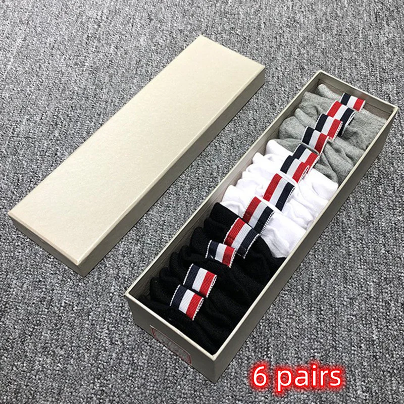 

TB THOM Men's Socks 6 Pairs Luxury Brand Pure Color Ankle Stocks High Quality Breathable Summer Casual Athletic Sports Stockings