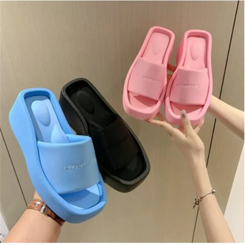 

New Platform Women Slippers Summer Square Toe Brand Satin Sandals WomenSexy High Heels Shoes Beach Sandals Flip Flops