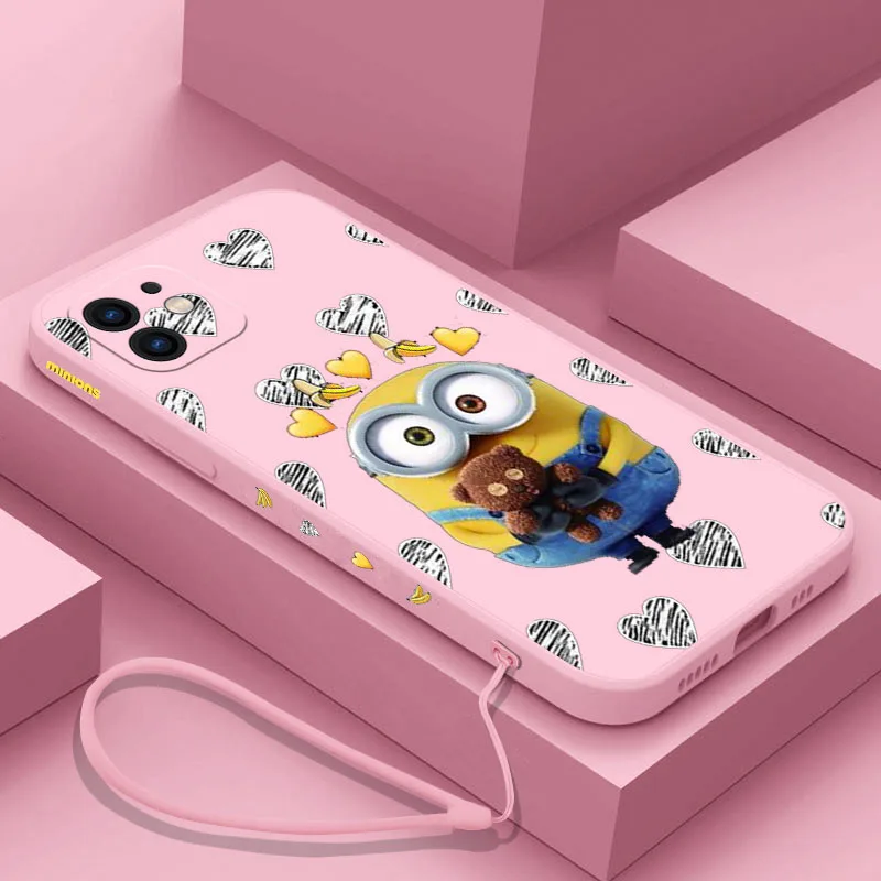 

Cute minionses Phone Case For iPhone 14 13 12 11 Pro Max Mini X XR XS SE 2020 8 7 Plus 6 6S Plus Silicone Cover With Lanyard
