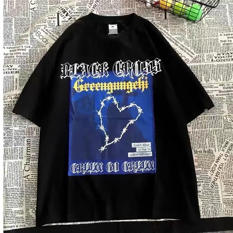 

Vintage love design letter printing O-neck short-sleeved Summer t-shirt women loose casual couple y2k tops streetwear women