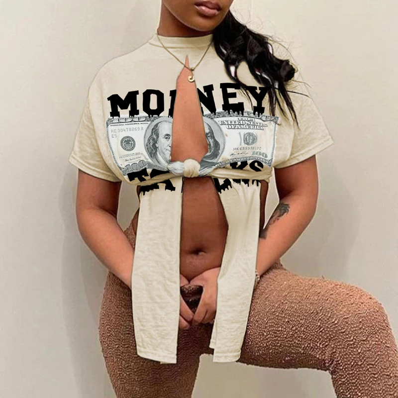 

Новинка лета 2022, брендовая футболка с коротким рукавом и разрезом, женская одежда