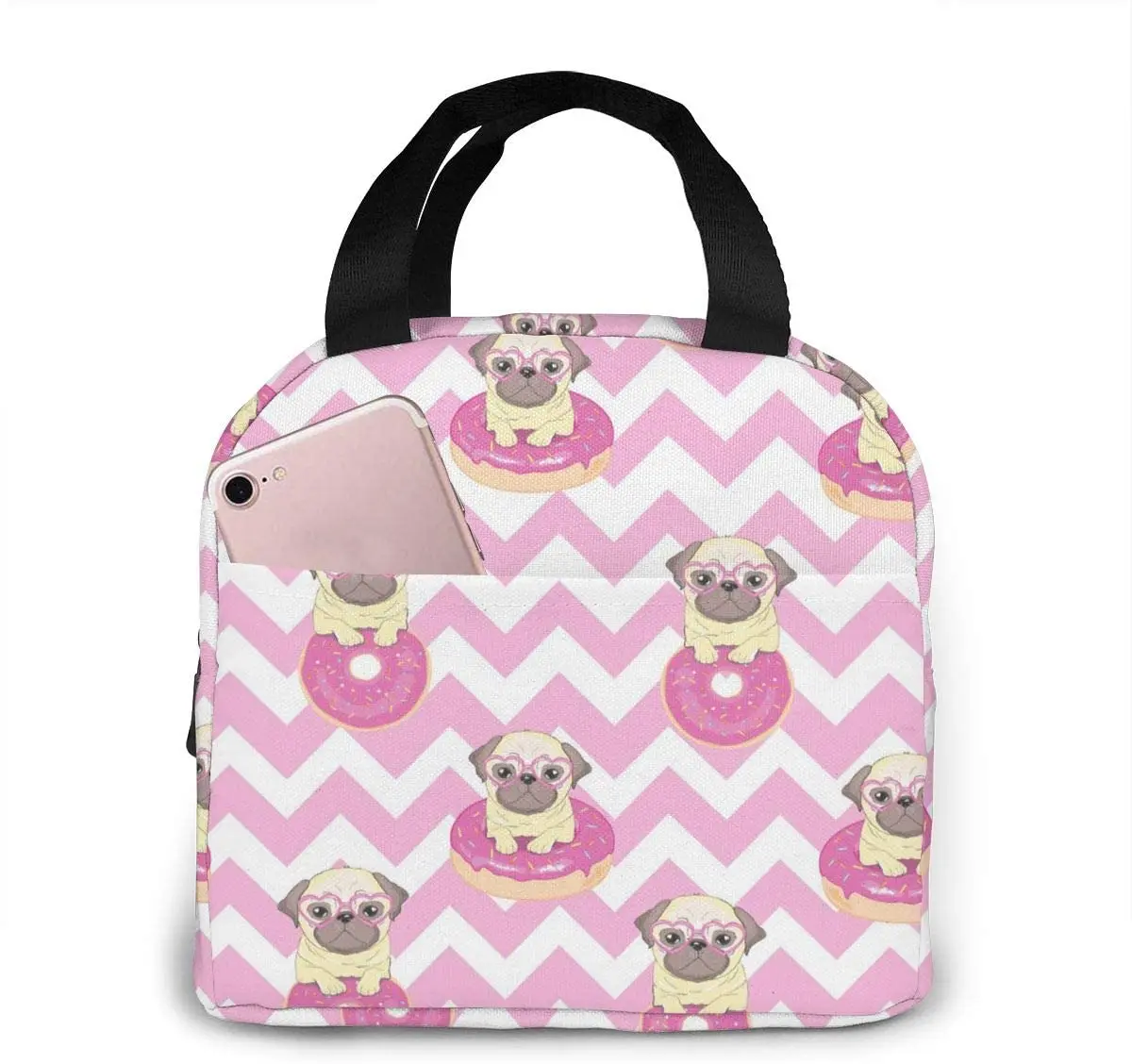 

Pink Donut Pug Lunch Box Insulated Meal Bag Lunch Bag Reusable Snack Bag Food Container For Boys Girls Men Women School Work