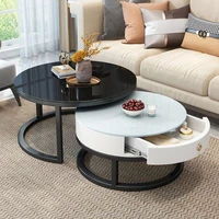 tempered glass round coffee table with drawer for living room 2 in 1 combination cafe table easy assembly center table furniture